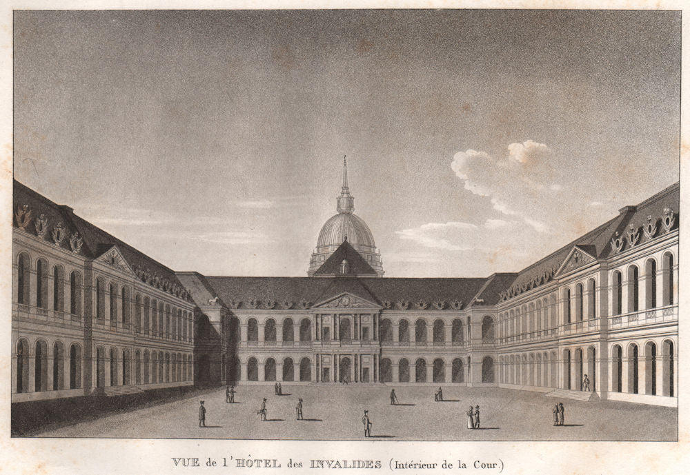 PARIS. Hôtel des Invalides (intérieur de la Cour) . Aquatint 1808 old print